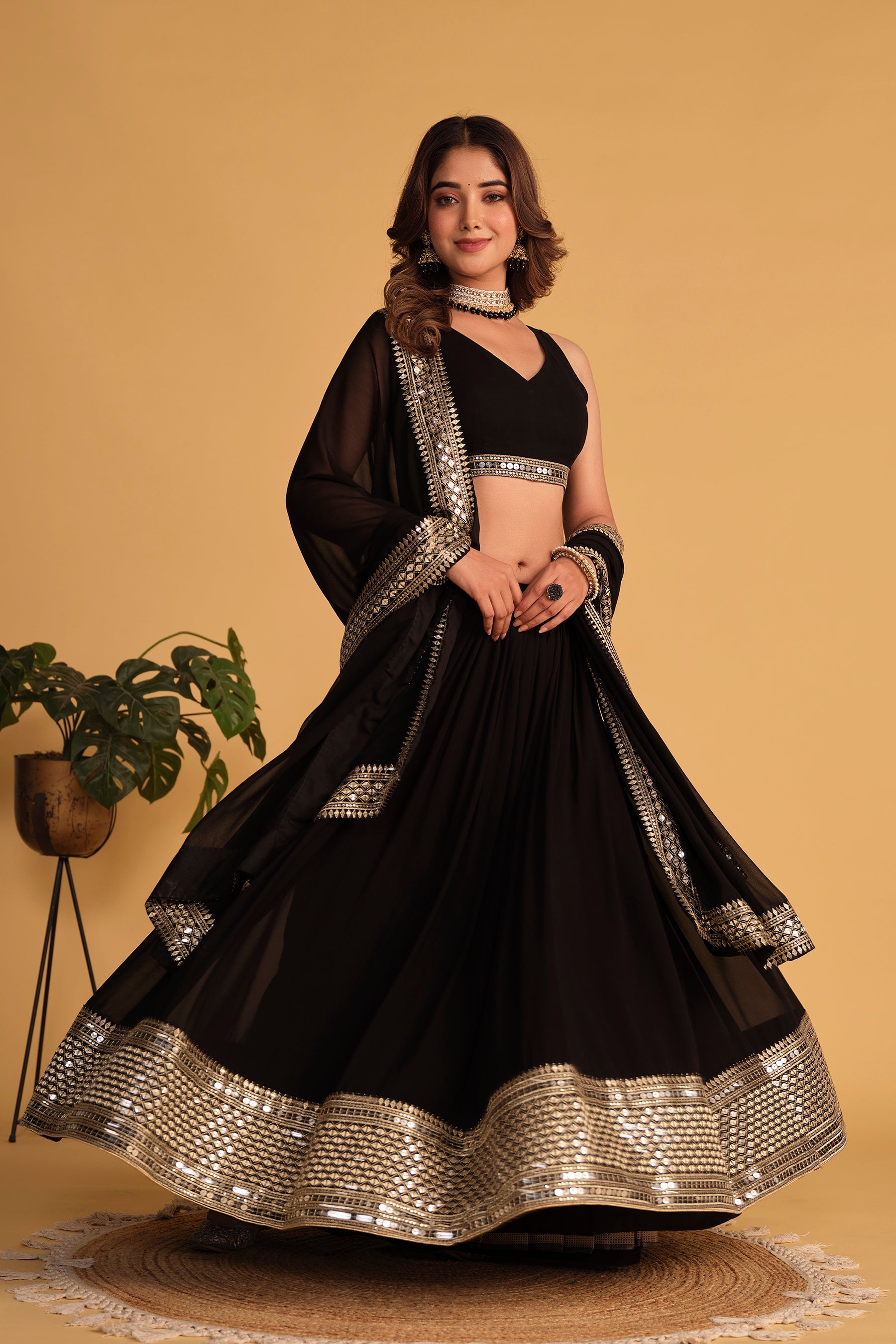 Black Zari Embroidered Georgette Wedding Wear Lehenga Choli with Dupatta