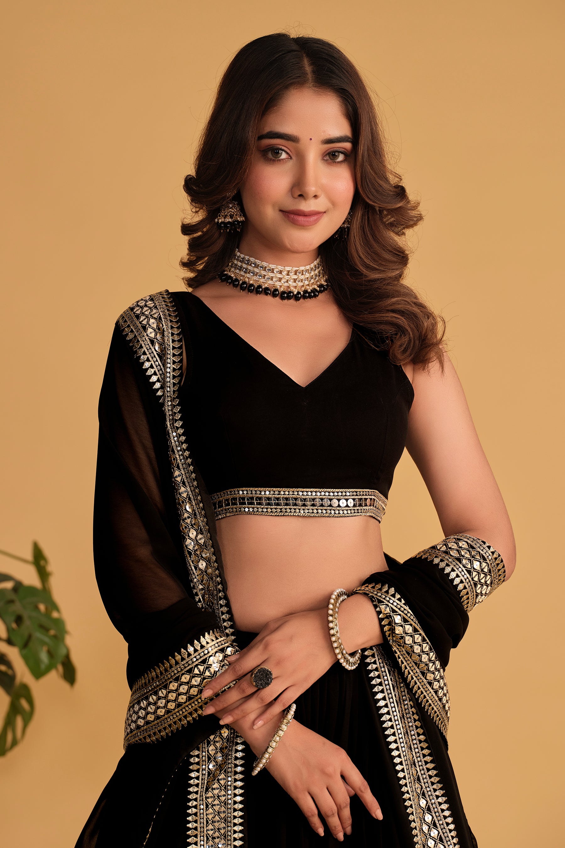 Black Zari Embroidered Georgette Wedding Wear Lehenga Choli with Dupatta