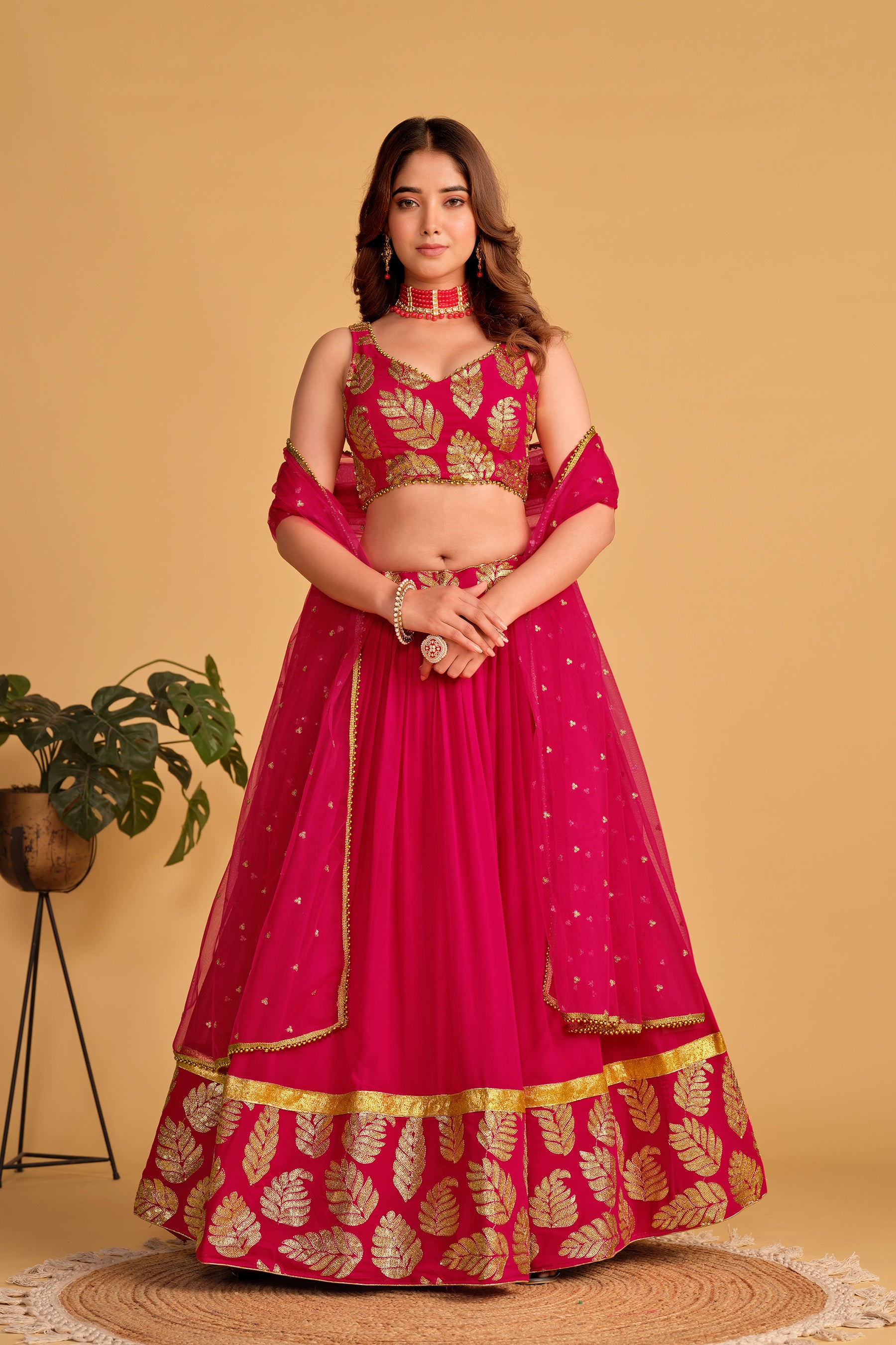Pink Zari Embroidered Georgette Function Lehenga Choli for Women