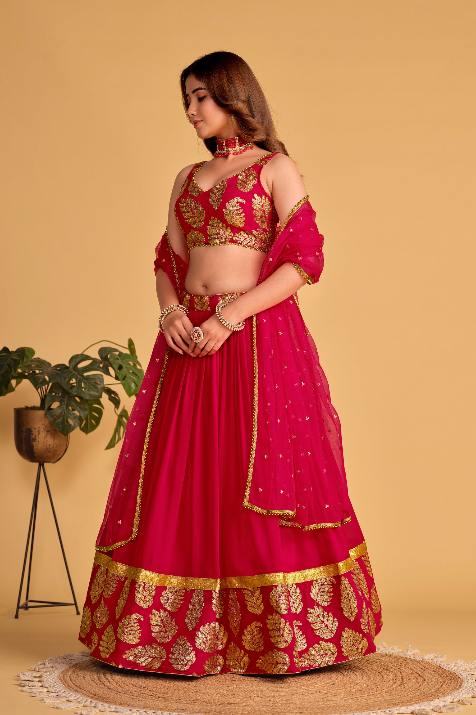 Pink Zari Embroidered Georgette Festival Wear Lehenga Choli with Dupatta