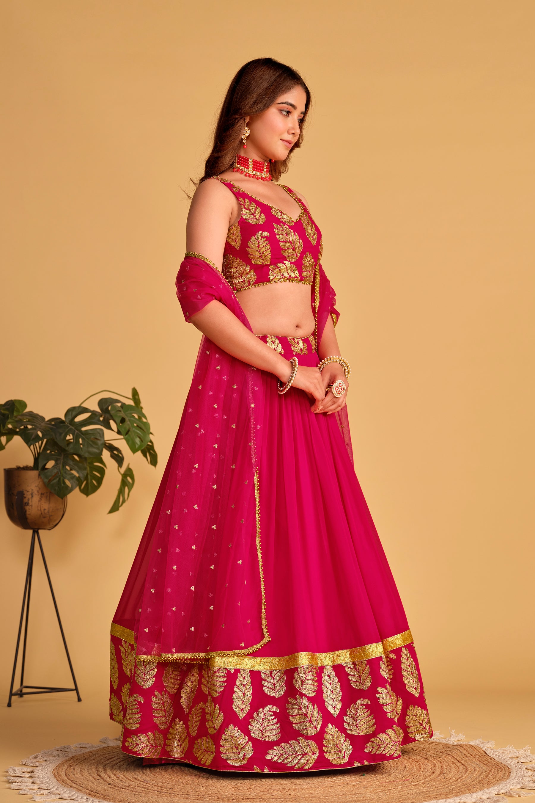 Pink Zari Embroidered Georgette Function Lehenga Choli for Women