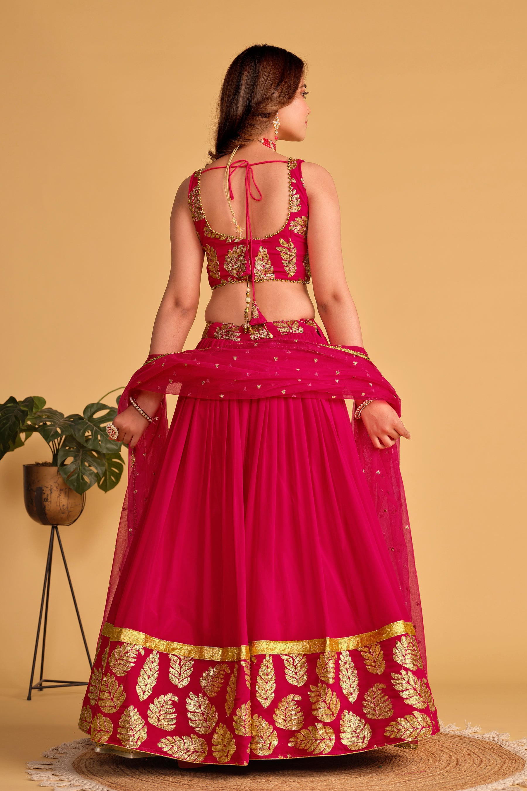 Pink Zari Embroidered Georgette Festival Wear Lehenga Choli with Dupatta