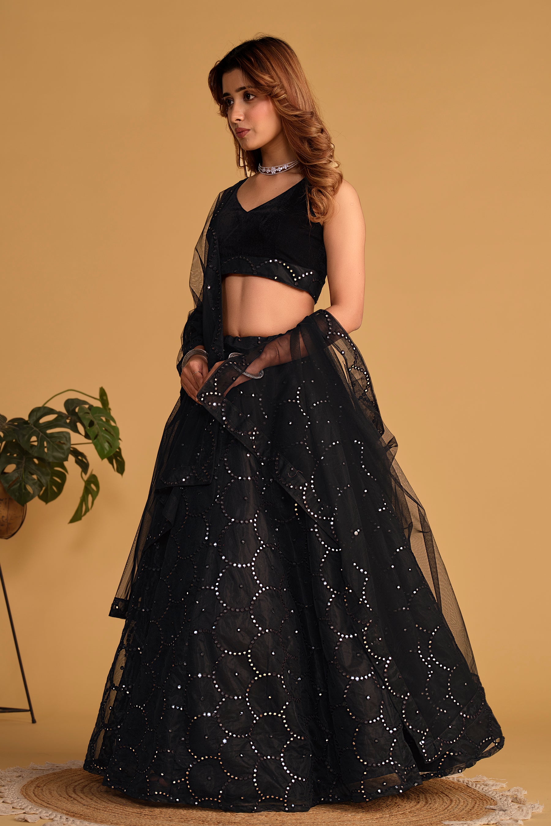 Black Sequins Organza Party Lehenga Choli for Ladies