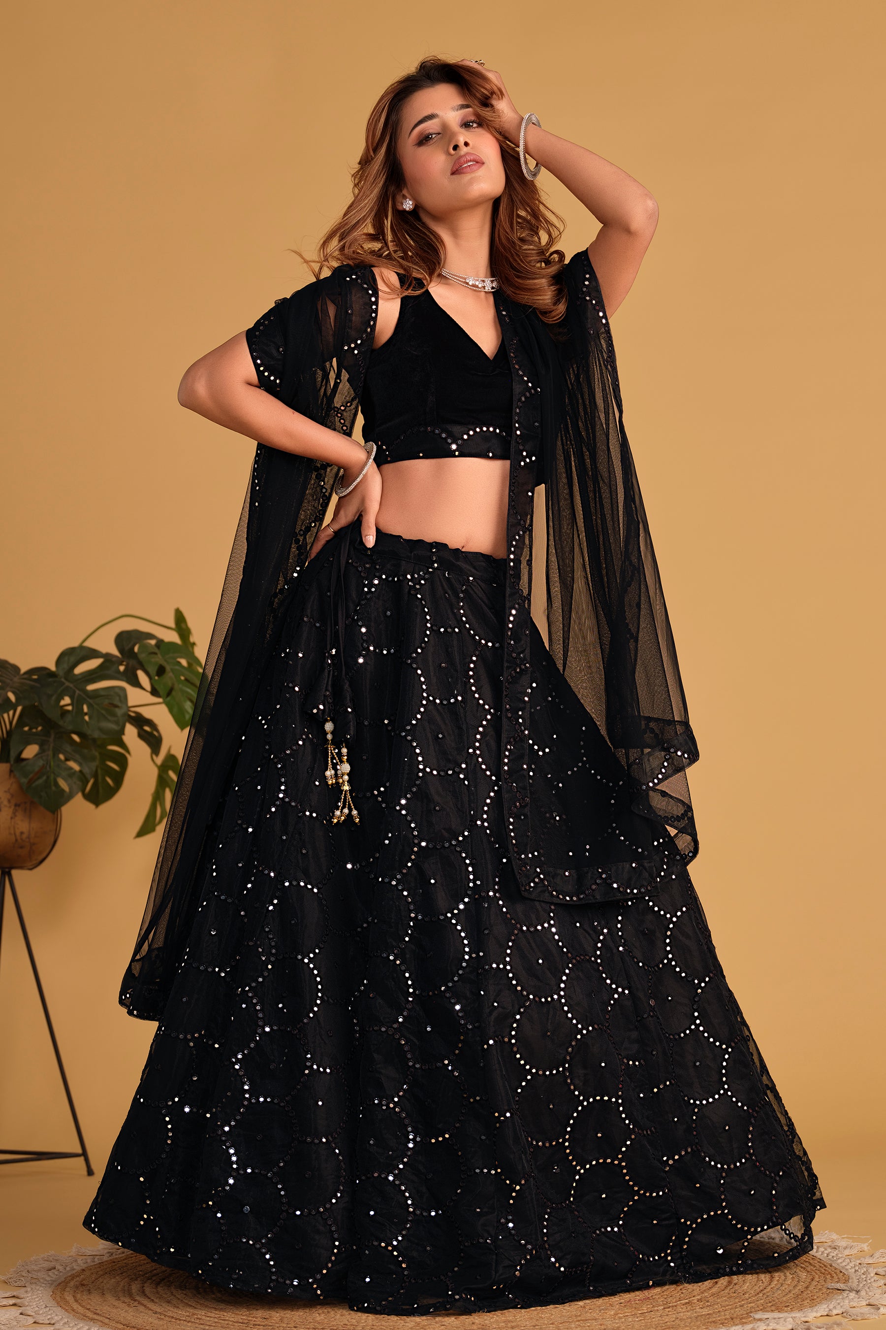 Black Sequins Organza Party Lehenga Choli for Ladies
