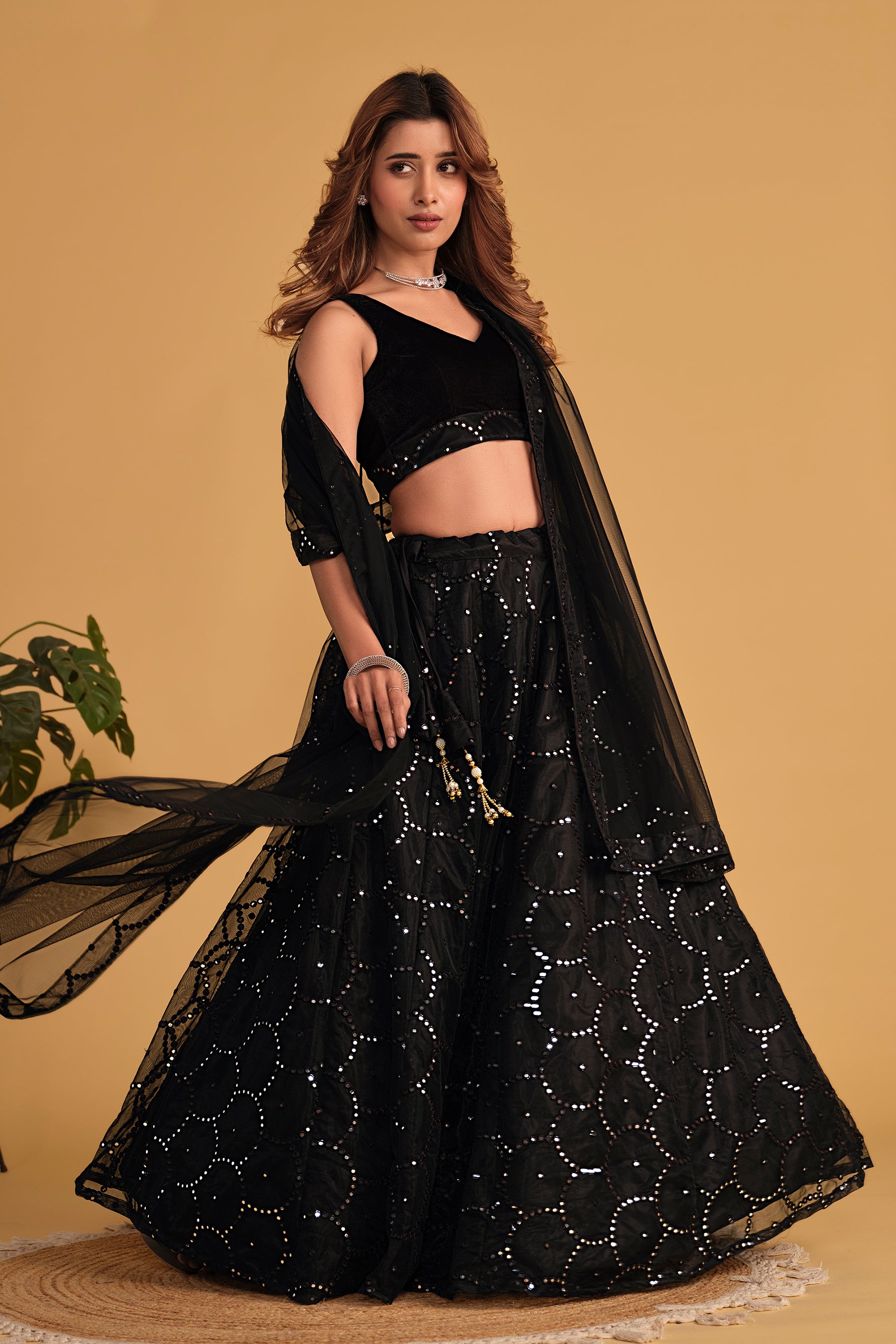 Black Sequins Organza Party Lehenga Choli for Ladies