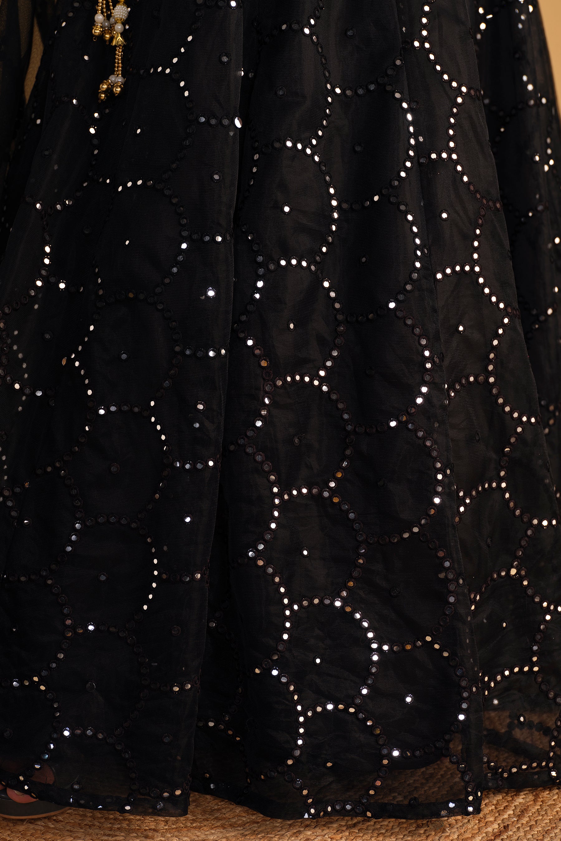Black Mirror Work Organza Reception Lehenga Choli Occasion Wear