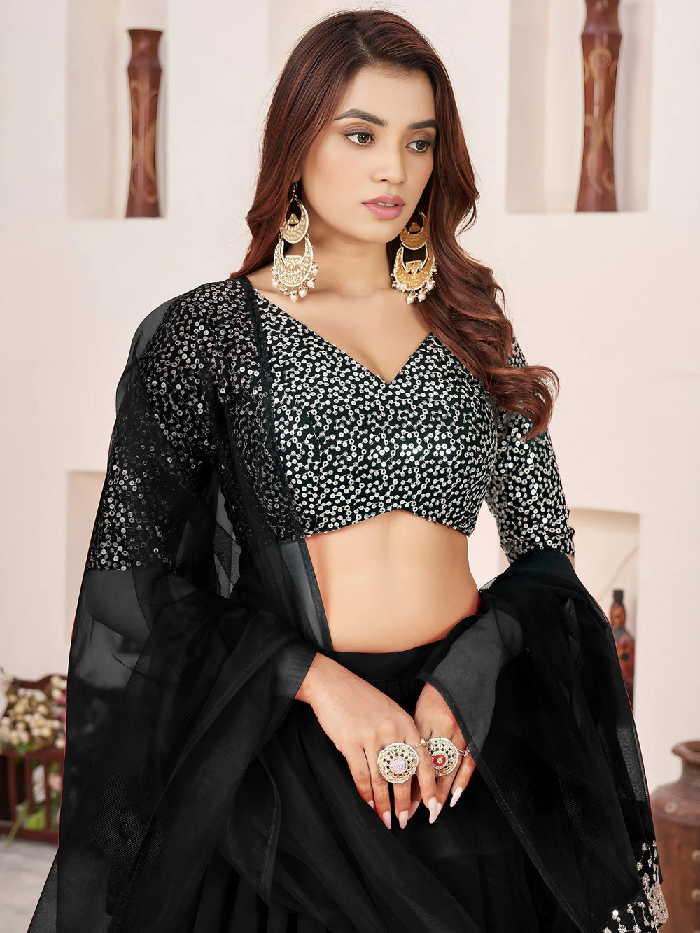 Sequins embroidered georgette lehenga choli for wedding reception and party wear