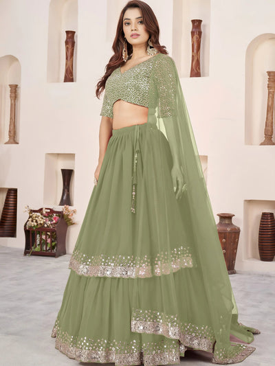 Sequins embroidered georgette lehenga choli for wedding reception and party wear