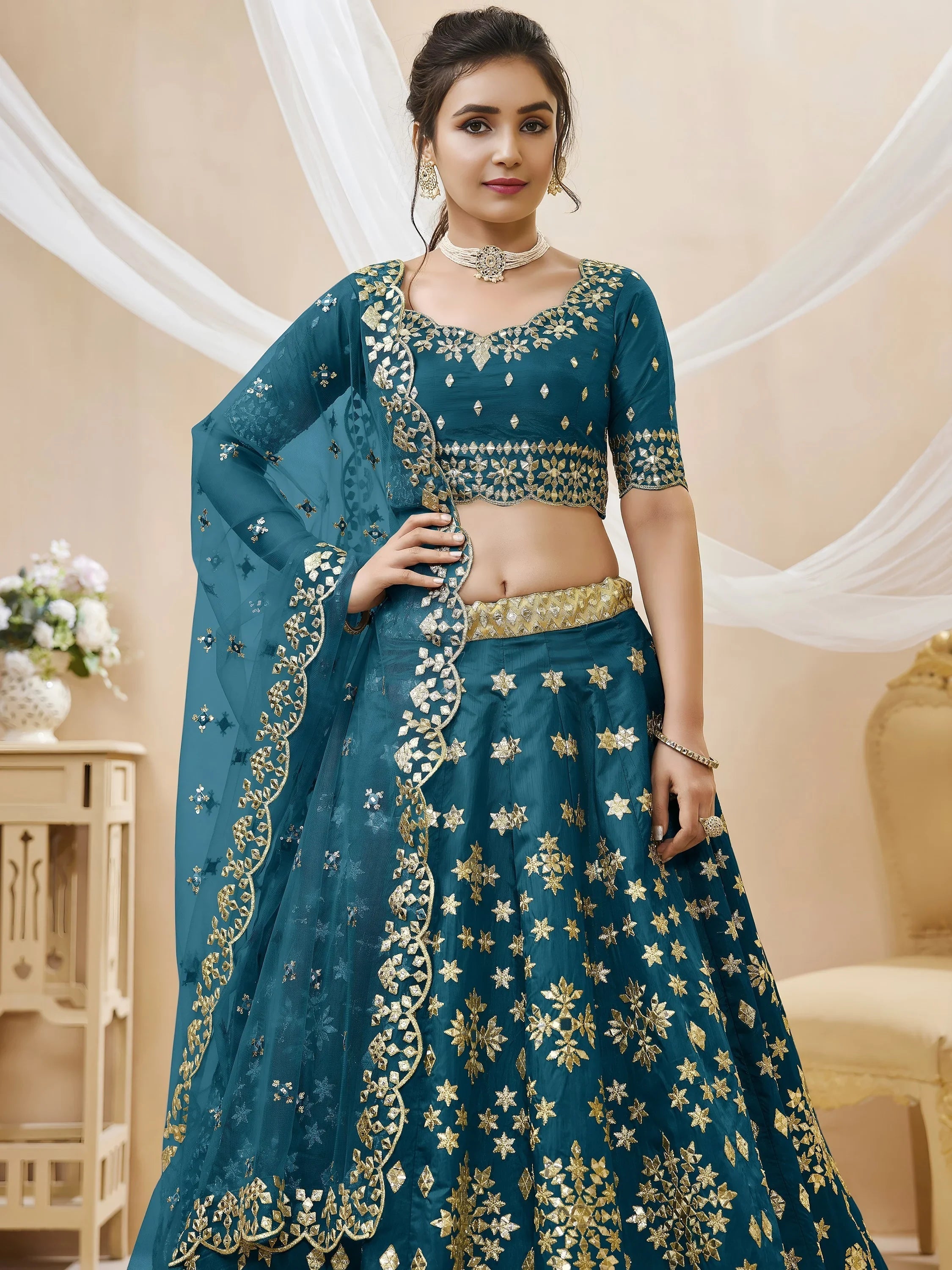 Irresistible Blue Zari Work Art Silk Wedding Lehenga Choli for Women