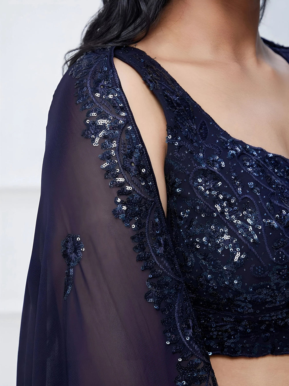 Navy Blue Sequins Georgette Reception Lehenga Choli Festive Collection