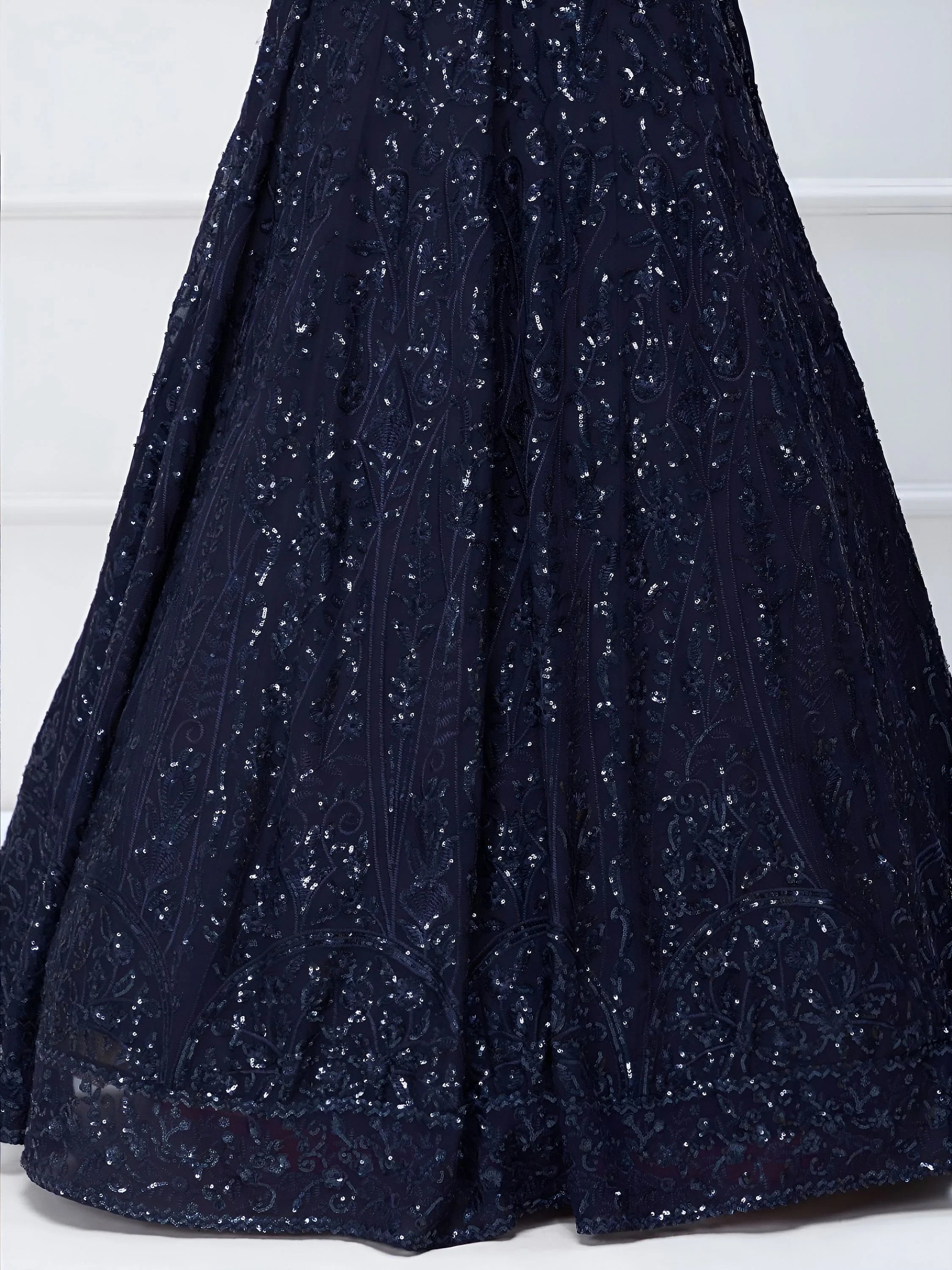 Navy Blue Sequins Georgette Reception Lehenga Choli Festive Collection