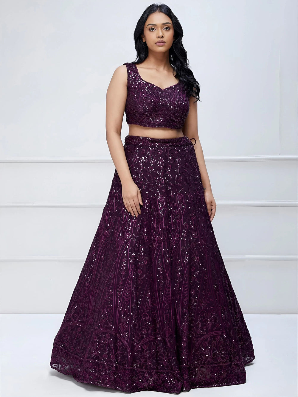 Purple Sequins Georgette Party Lehenga Choli for Women