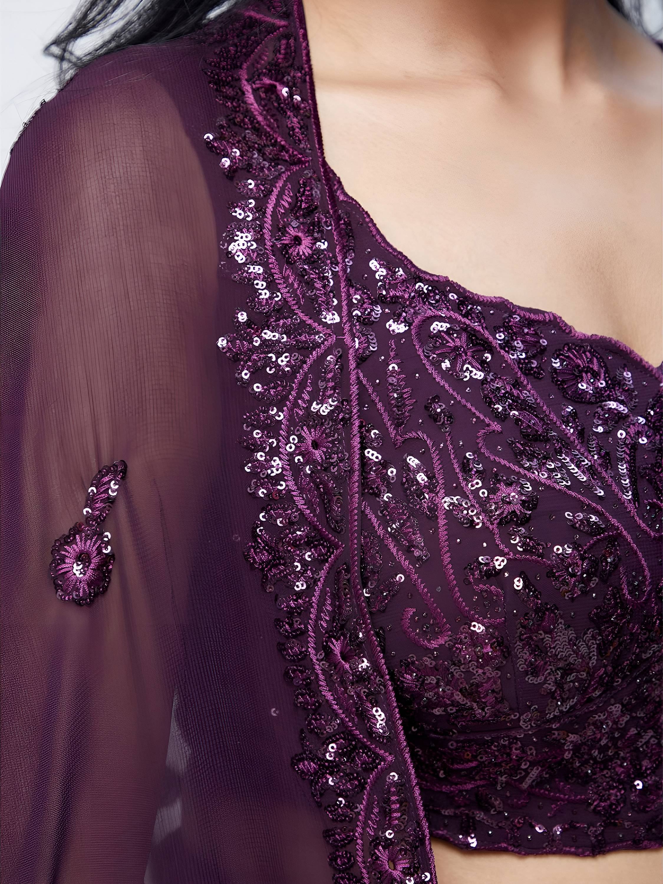 Purple Sequins Georgette Party Lehenga Choli for Women