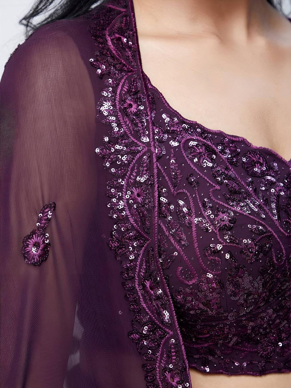 Purple Sequins Georgette Party Lehenga Choli for Women
