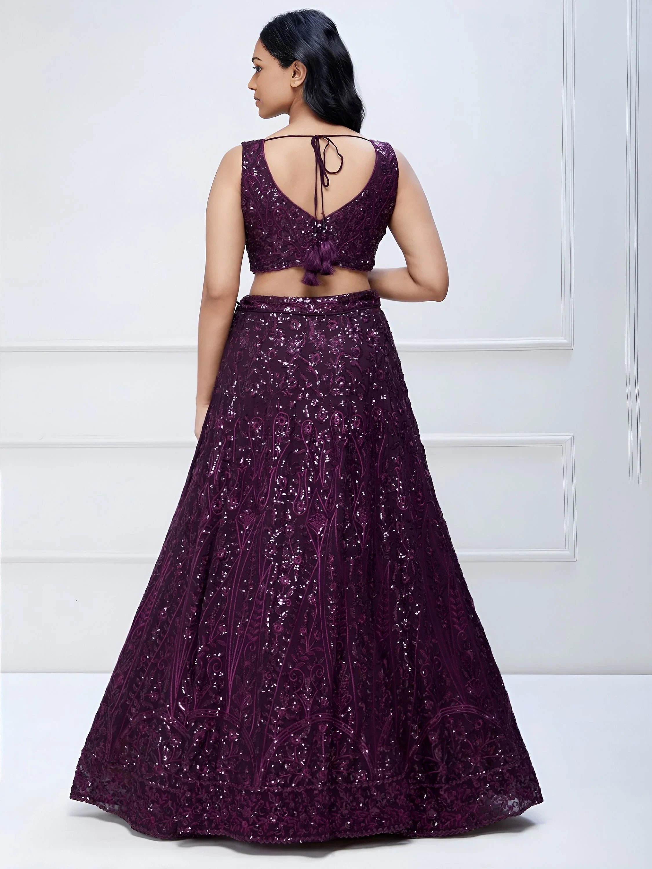 Purple Sequins Georgette Party Lehenga Choli for Women