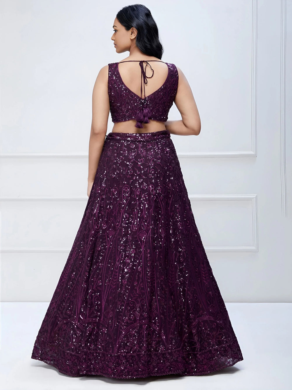 Purple Sequins Georgette Party Lehenga Choli for Women