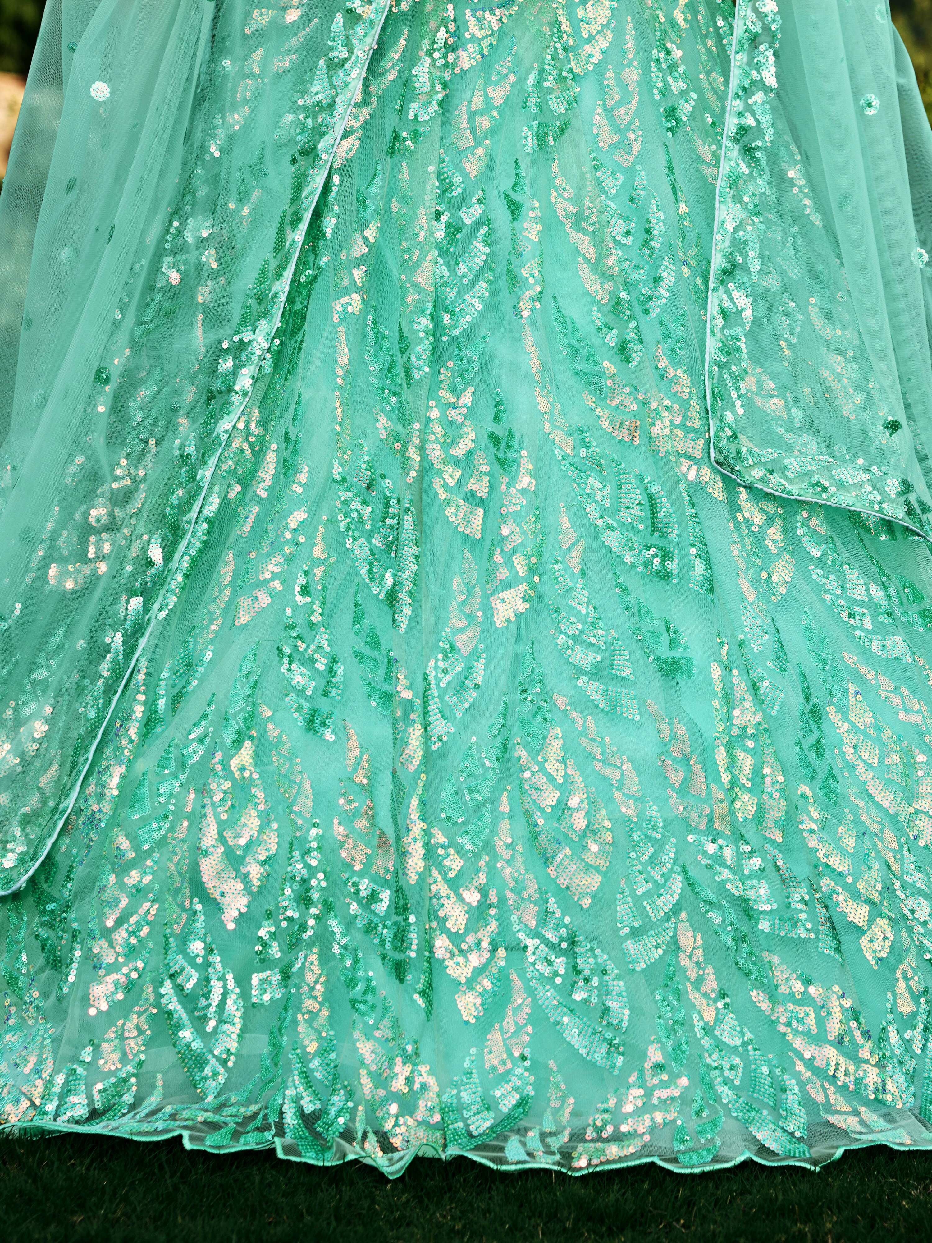 Turquoise Impressive Sequins Net Function Lehenga Choli with Dupatta for Women