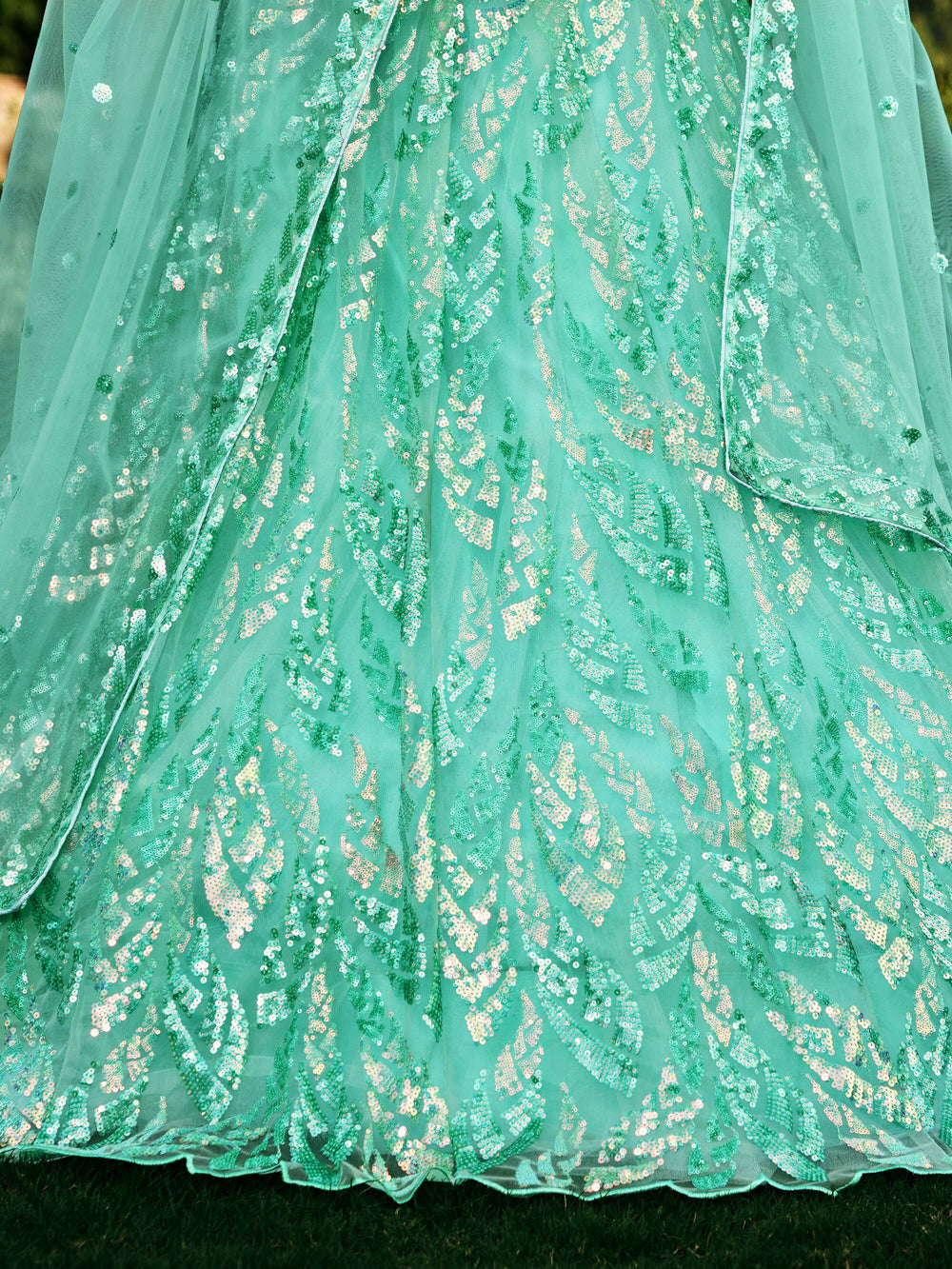 Turquoise Impressive Sequins Net Function Lehenga Choli with Dupatta for Women