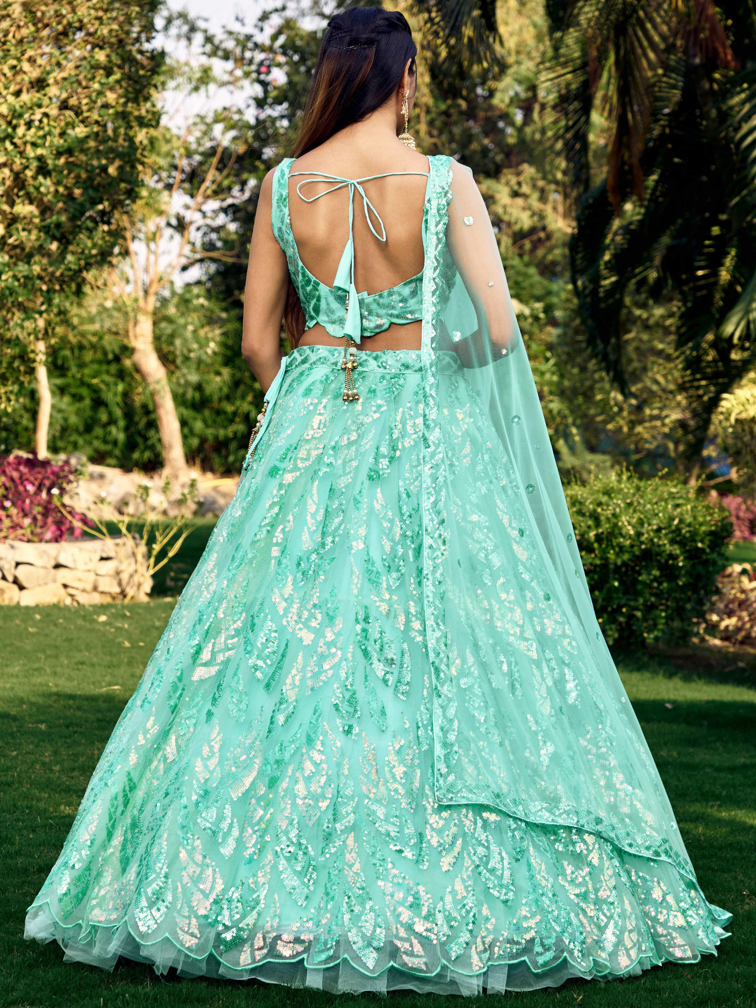 Turquoise Impressive Sequins Net Function Lehenga Choli with Dupatta for Women