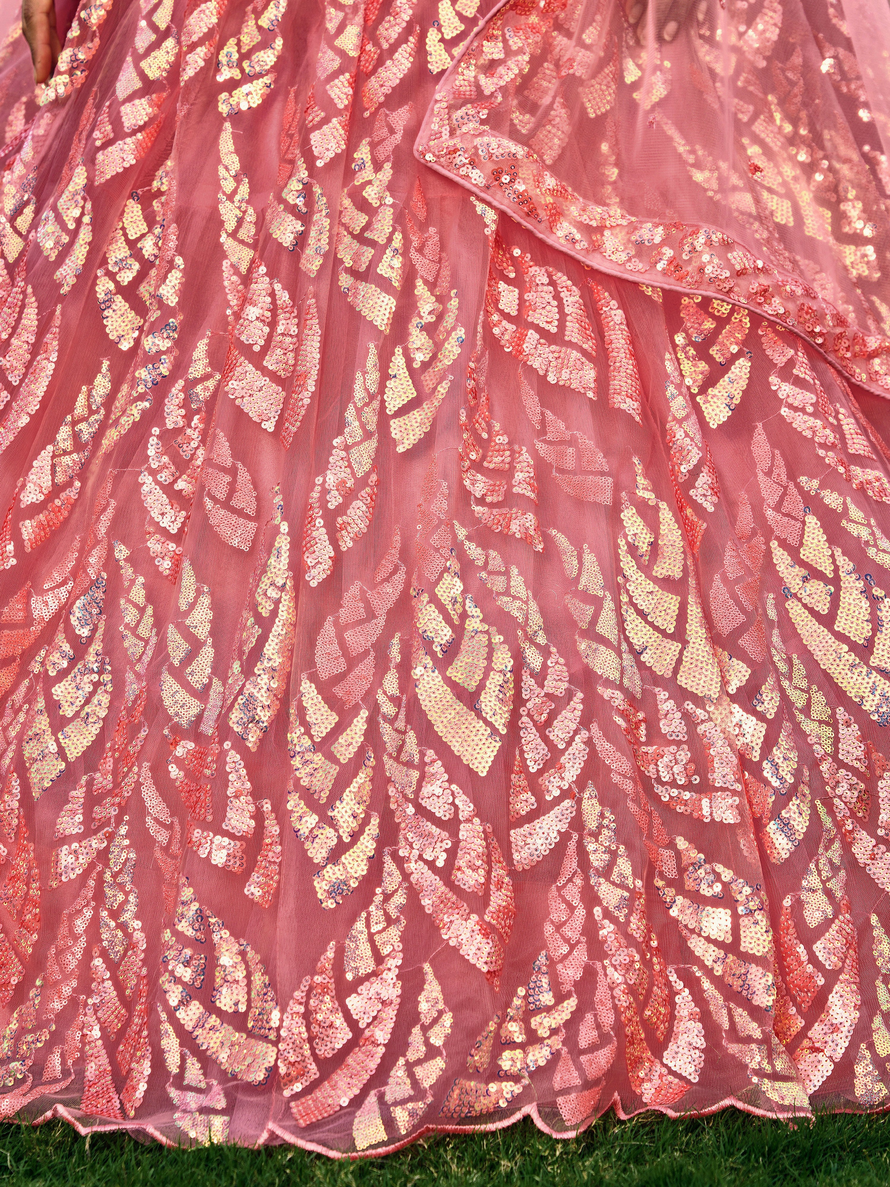 Pink Impressive Sequins Net Function Lehenga Choli with Dupatta for Women
