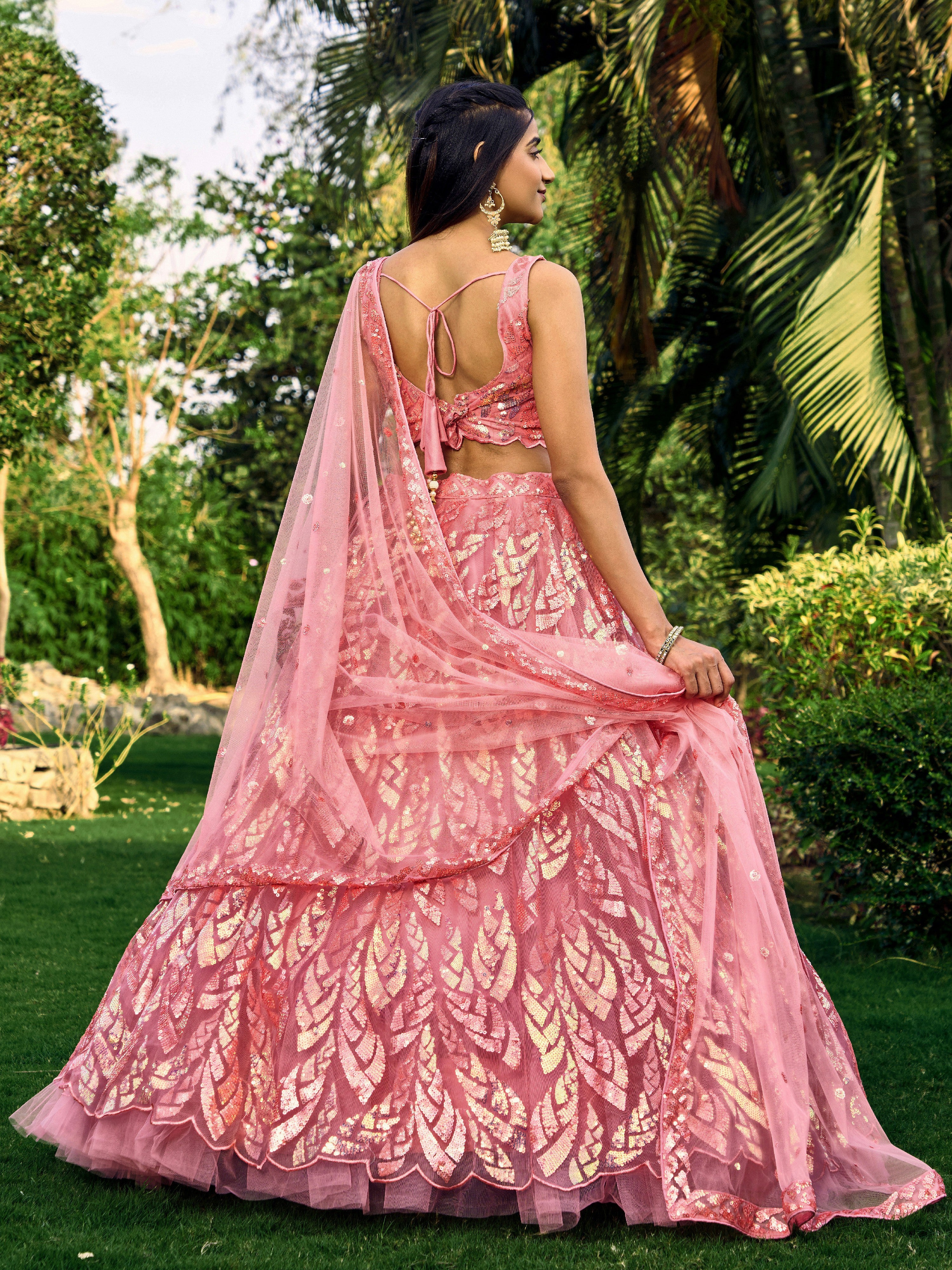 Pink Impressive Sequins Net Function Lehenga Choli with Dupatta for Women
