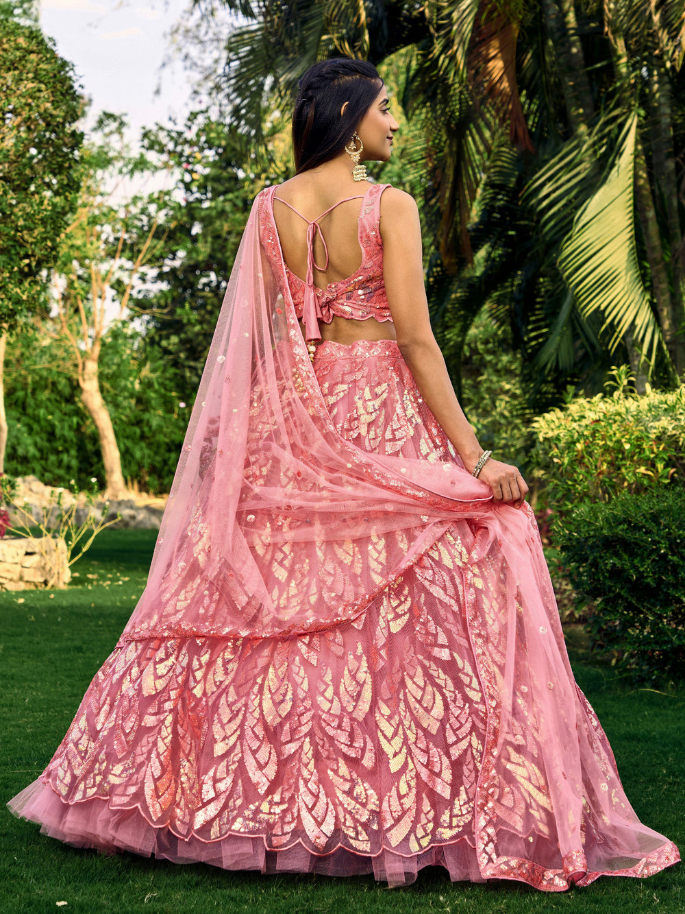 Pink Impressive Sequins Net Function Lehenga Choli with Dupatta for Women