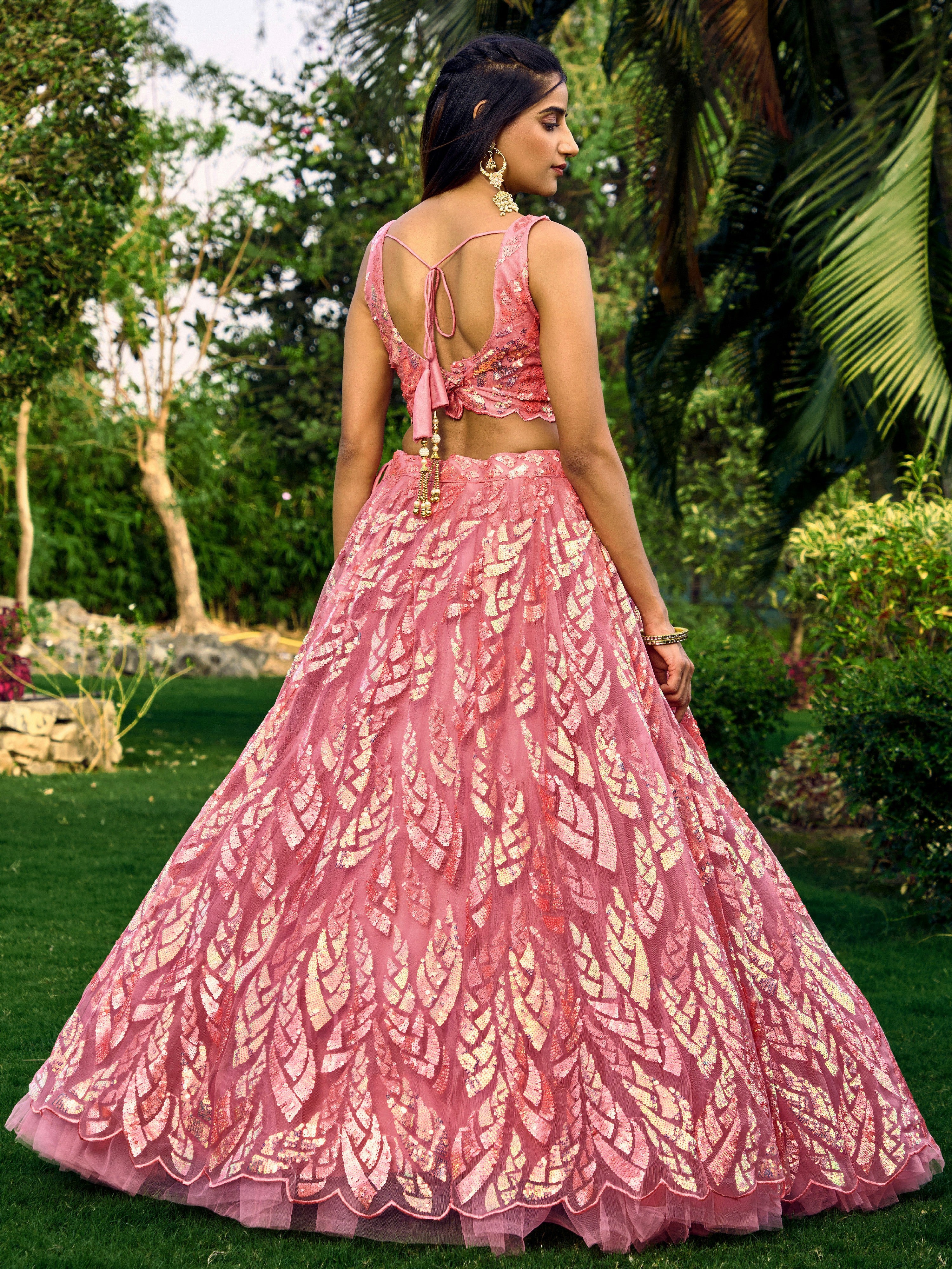 Pink Impressive Sequins Net Function Lehenga Choli with Dupatta for Women