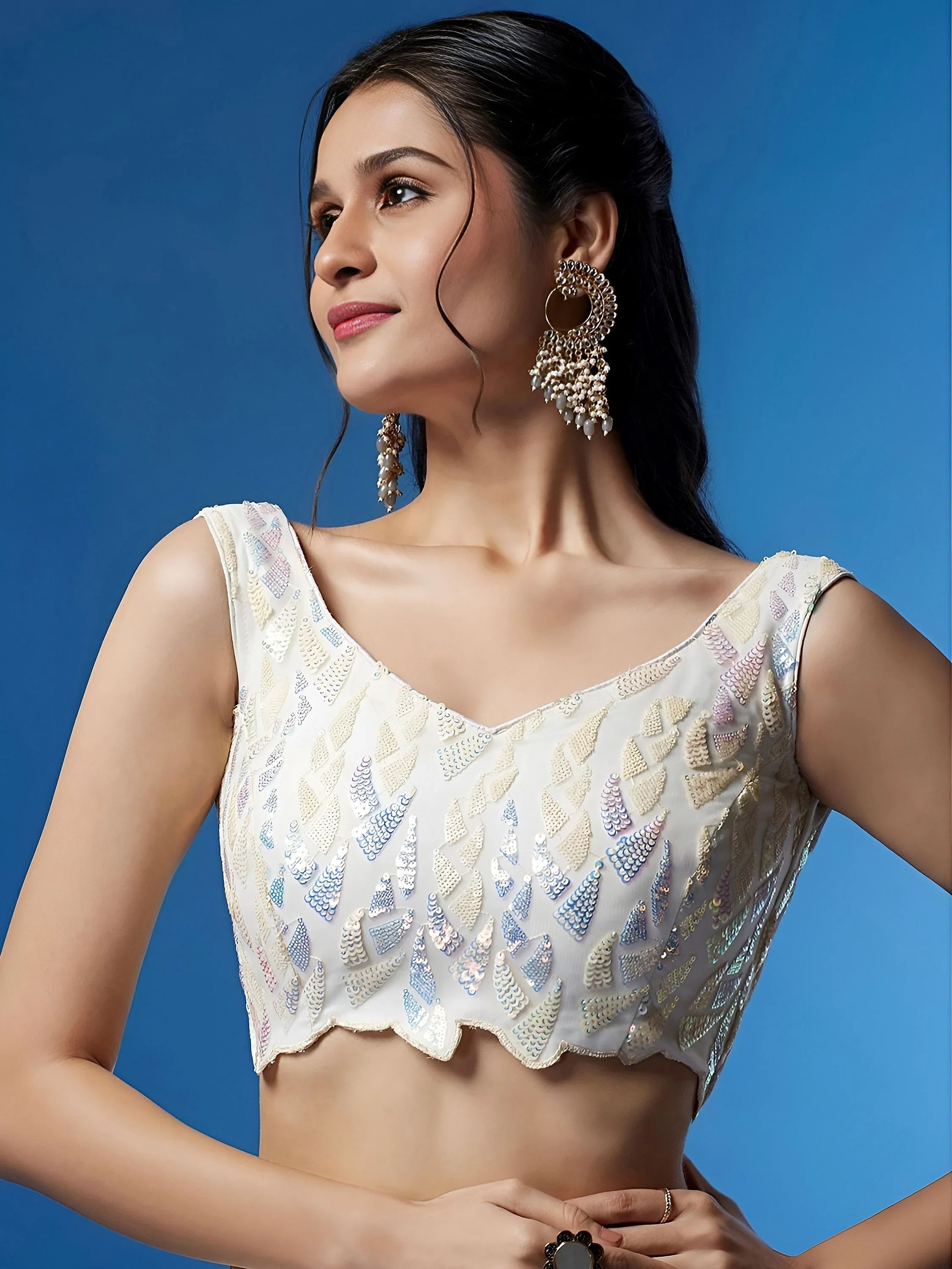 Sequins embellished net lehenga choli with dupatta for wedding and party wear - White Sequins Net Engagement Lehenga Choli for Ladies