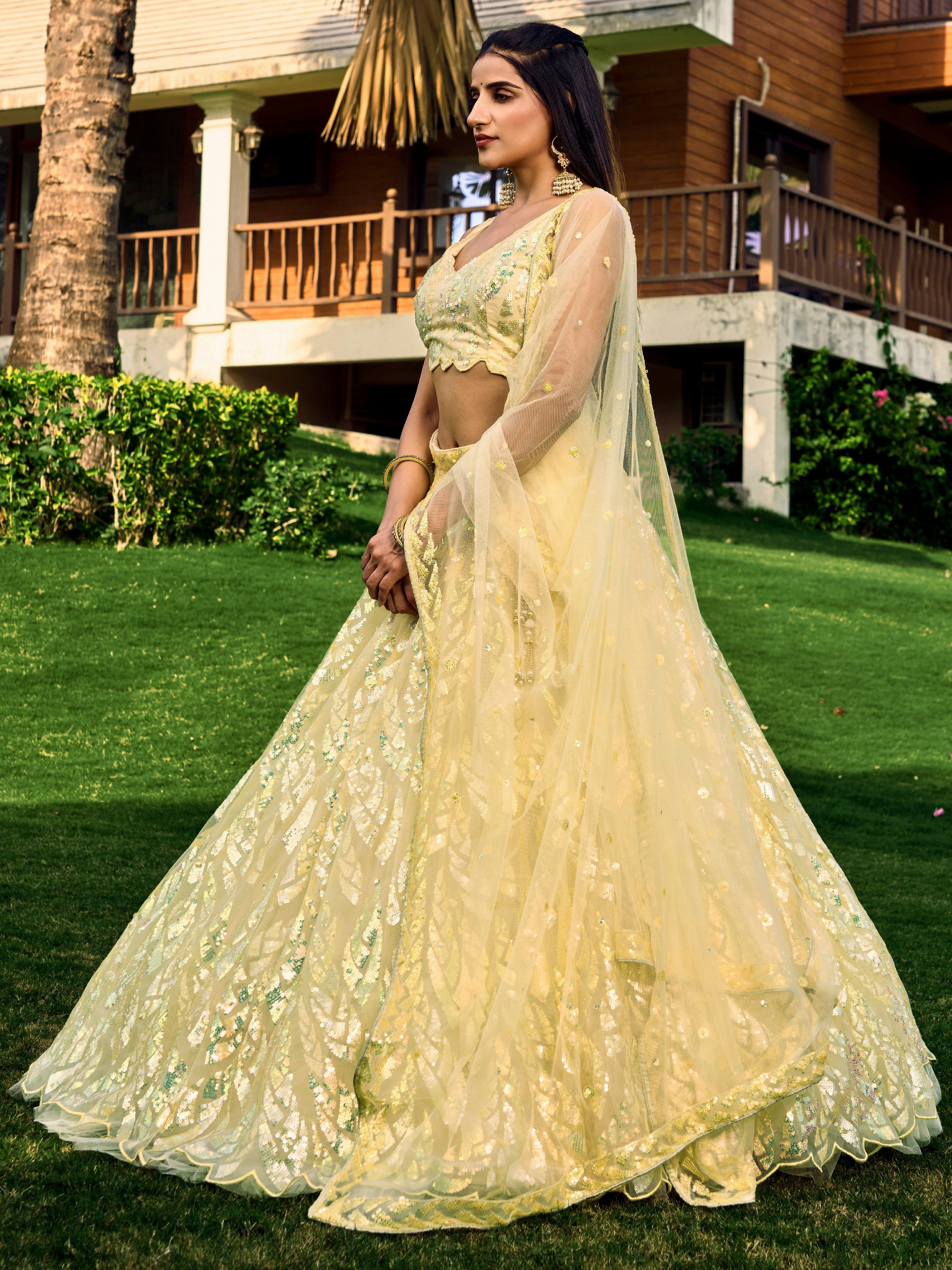 Yellow Impressive Sequins Net Function Lehenga Choli with Dupatta for Women