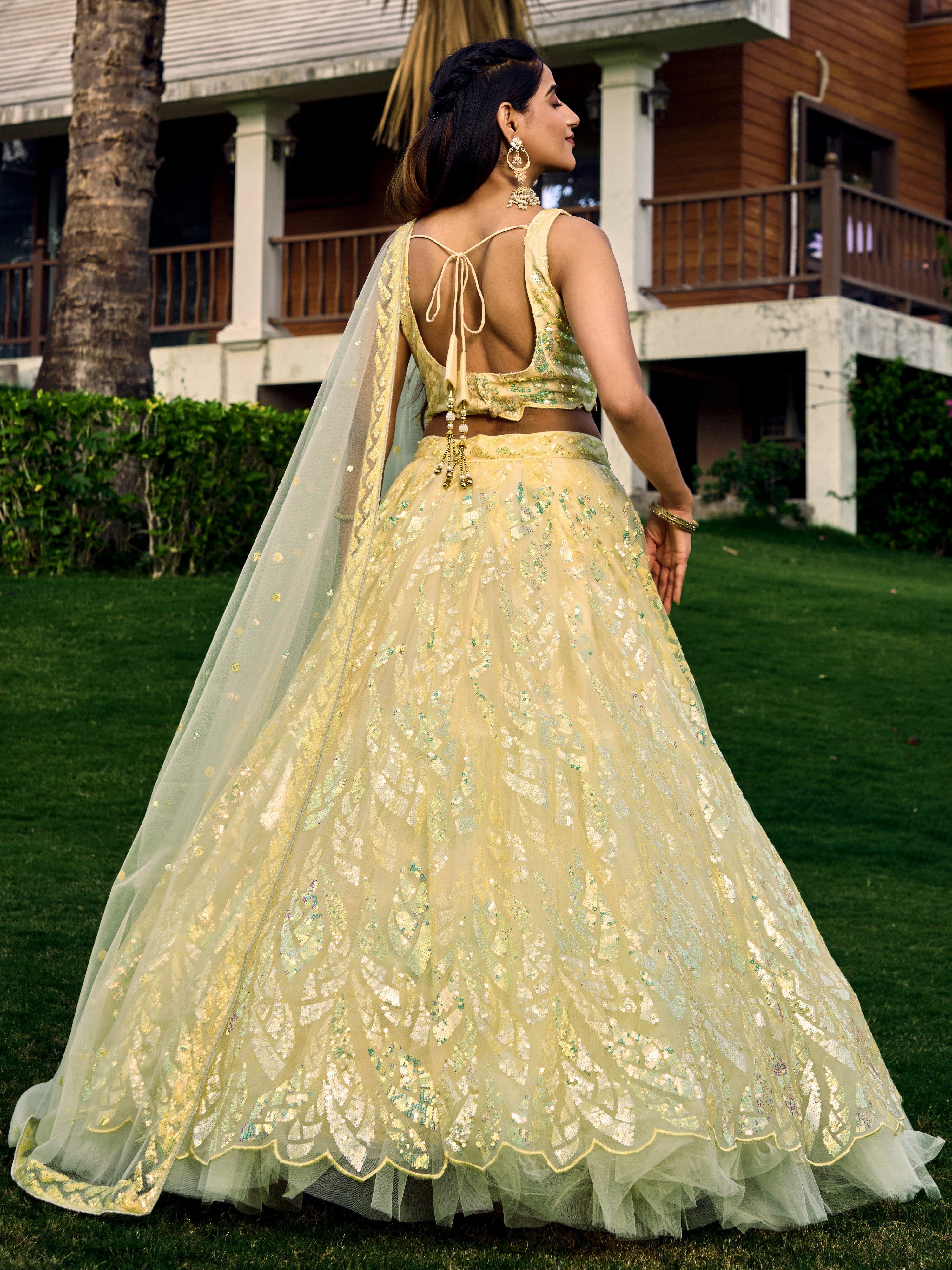 Yellow Impressive Sequins Net Function Lehenga Choli with Dupatta for Women