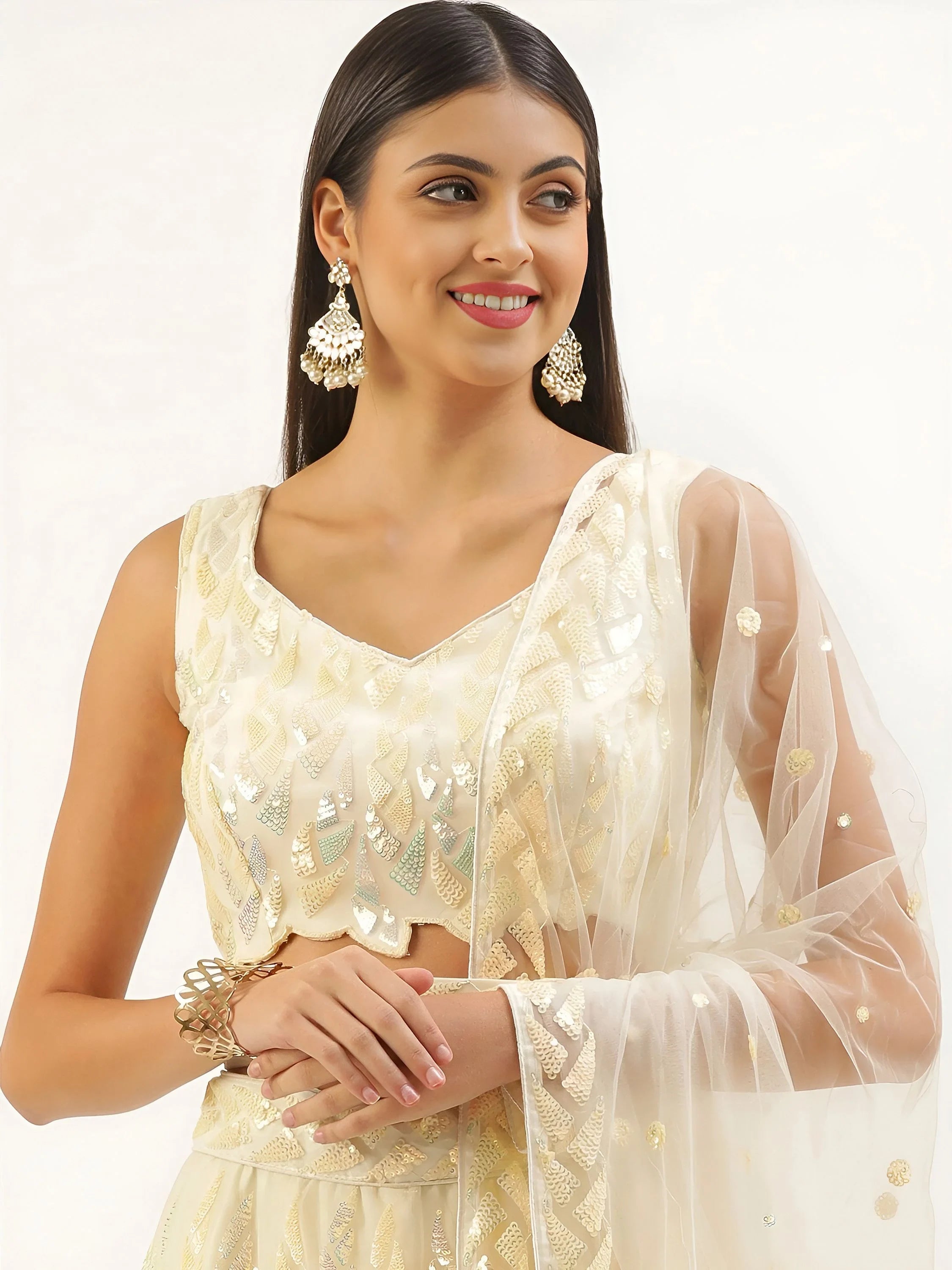 Sequins embellished net lehenga choli with dupatta for wedding and party wear
