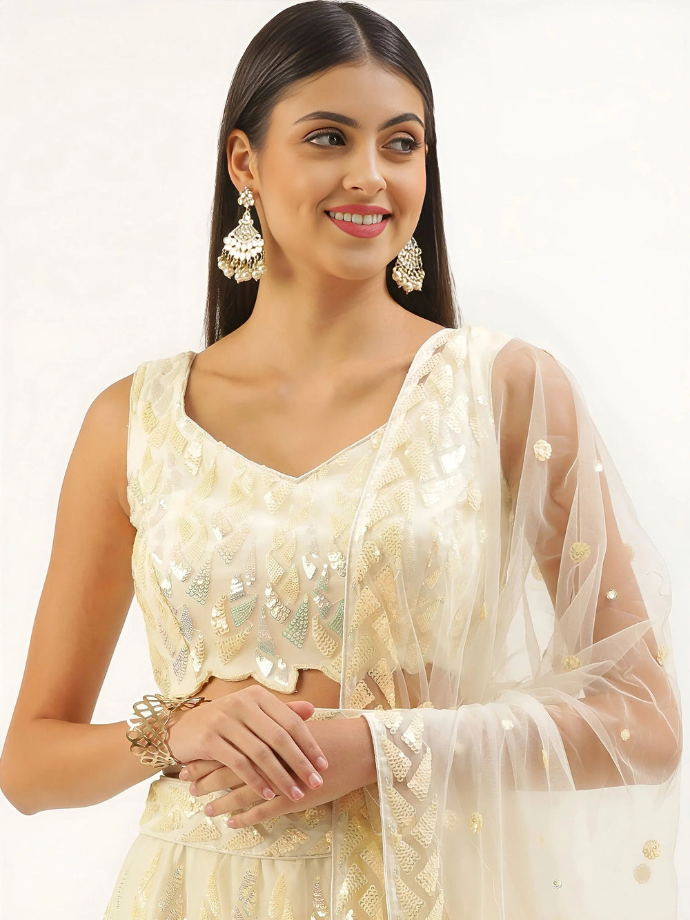 Sequins embellished net lehenga choli with dupatta for wedding and party wear