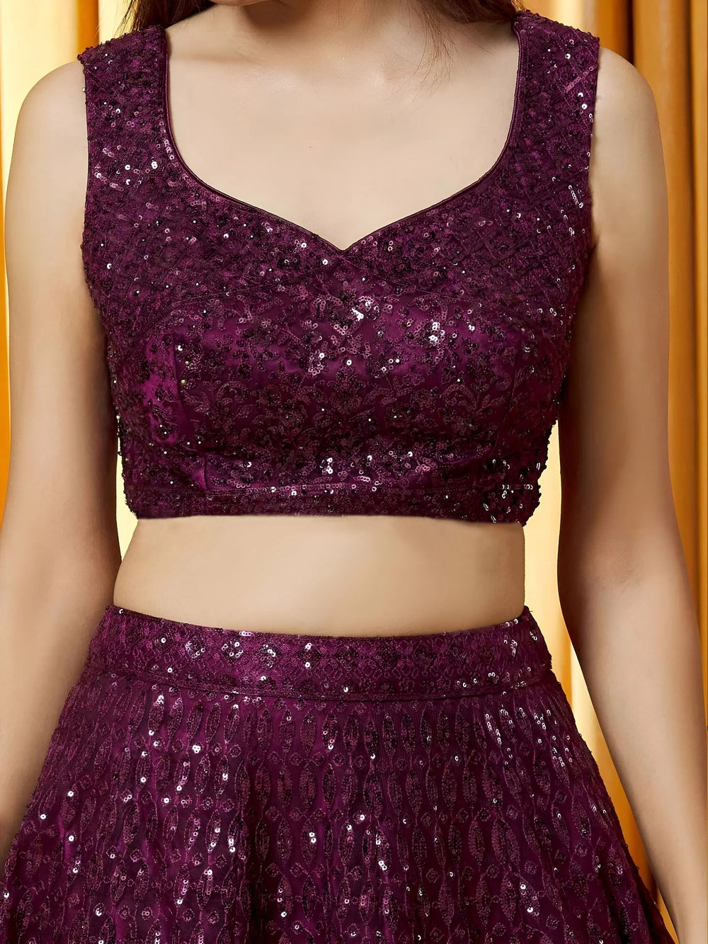 Wine Flawless Thread Embroidered Net Reception Lehenga Choli Indian Ethnic Wear