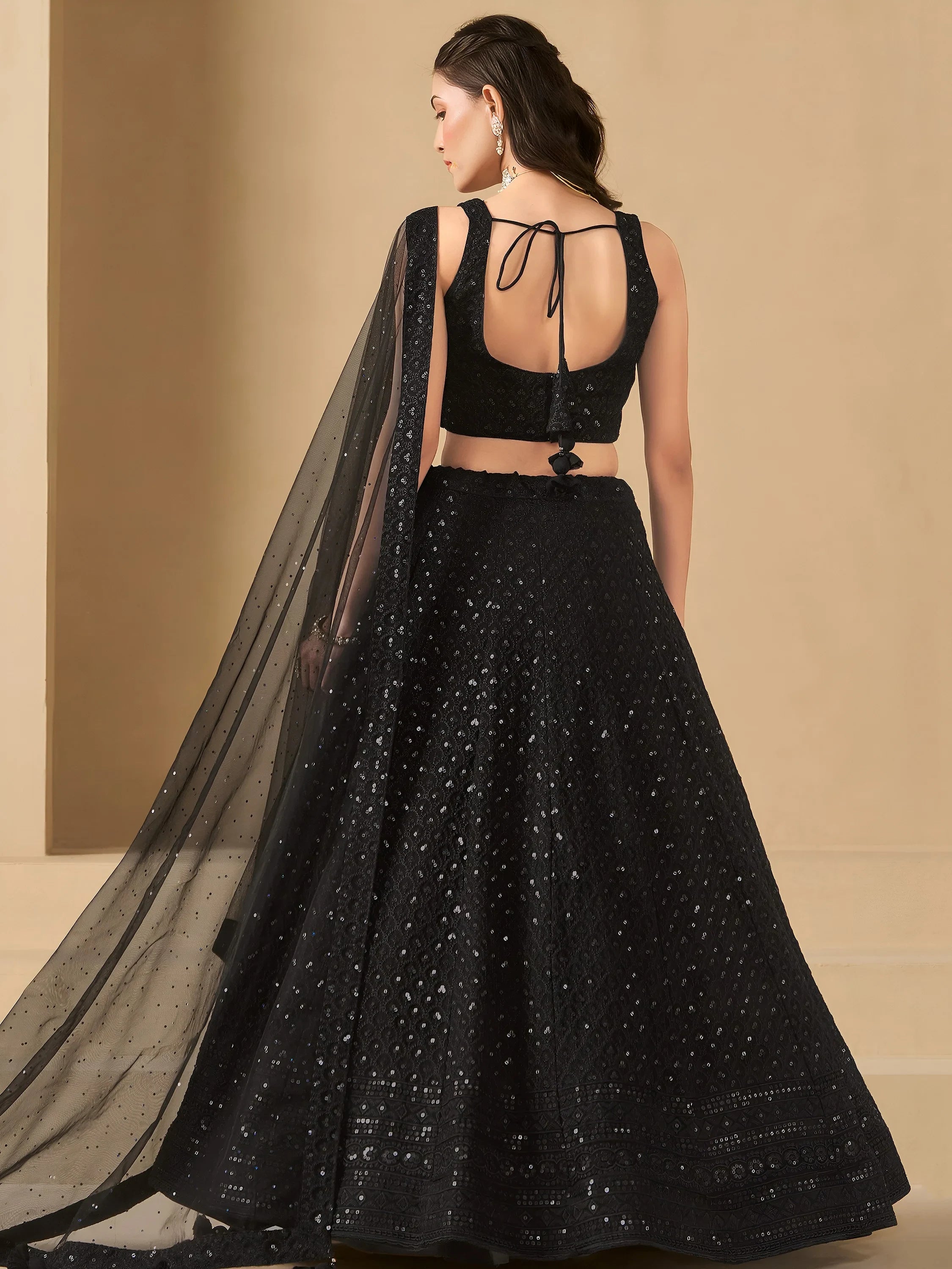 Sequins georgette lehenga choli with thread embroidery for wedding and sangeet occasions