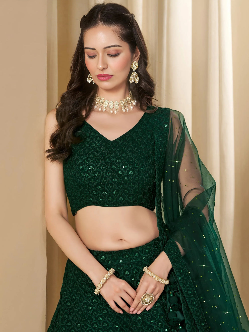 Sequins georgette lehenga choli with thread embroidery for wedding and sangeet occasions