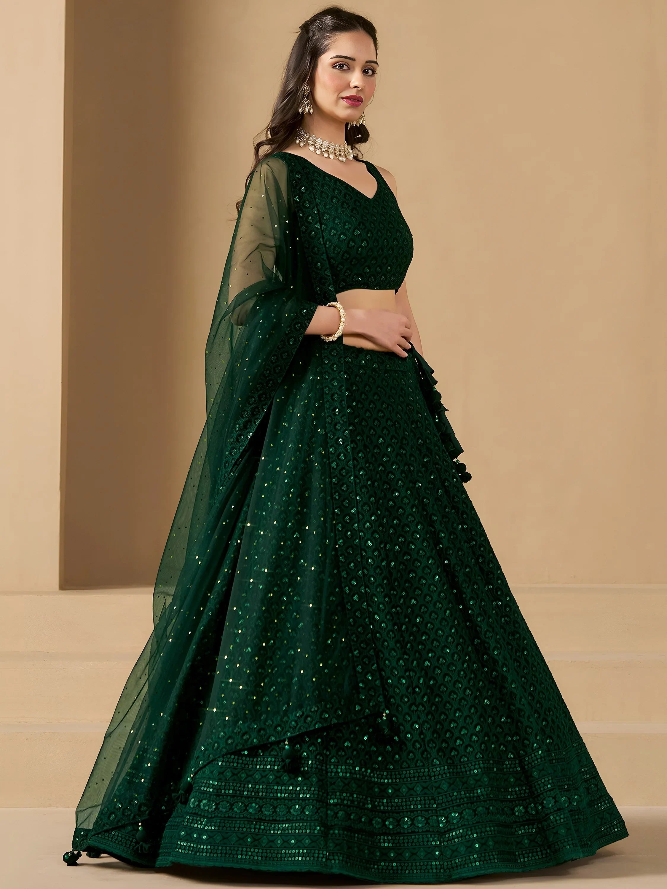 Sequins georgette lehenga choli with thread embroidery for wedding and sangeet occasions