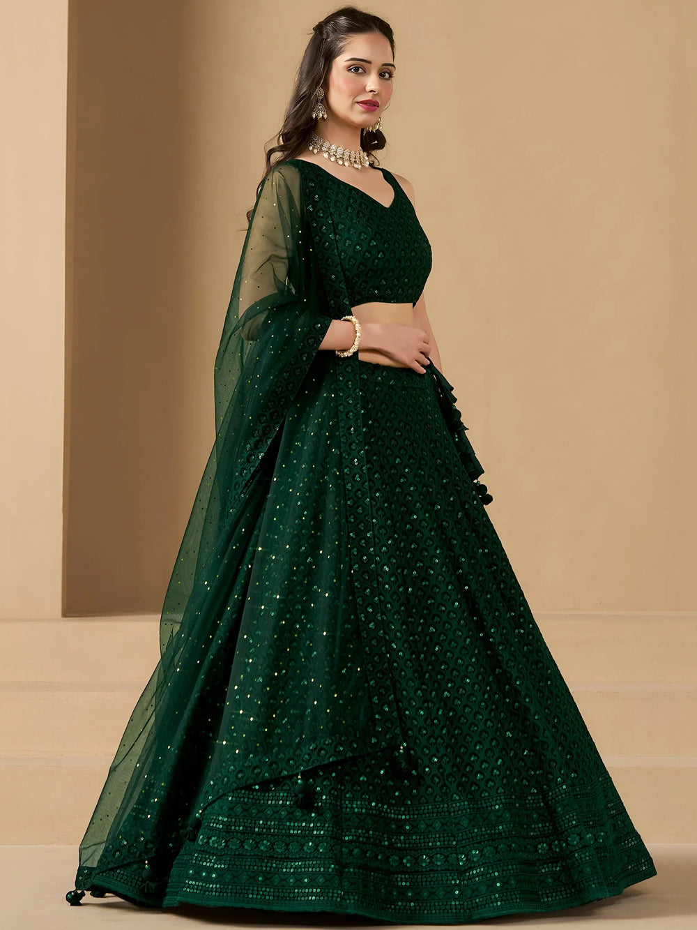 Sequins georgette lehenga choli with thread embroidery for wedding and sangeet occasions