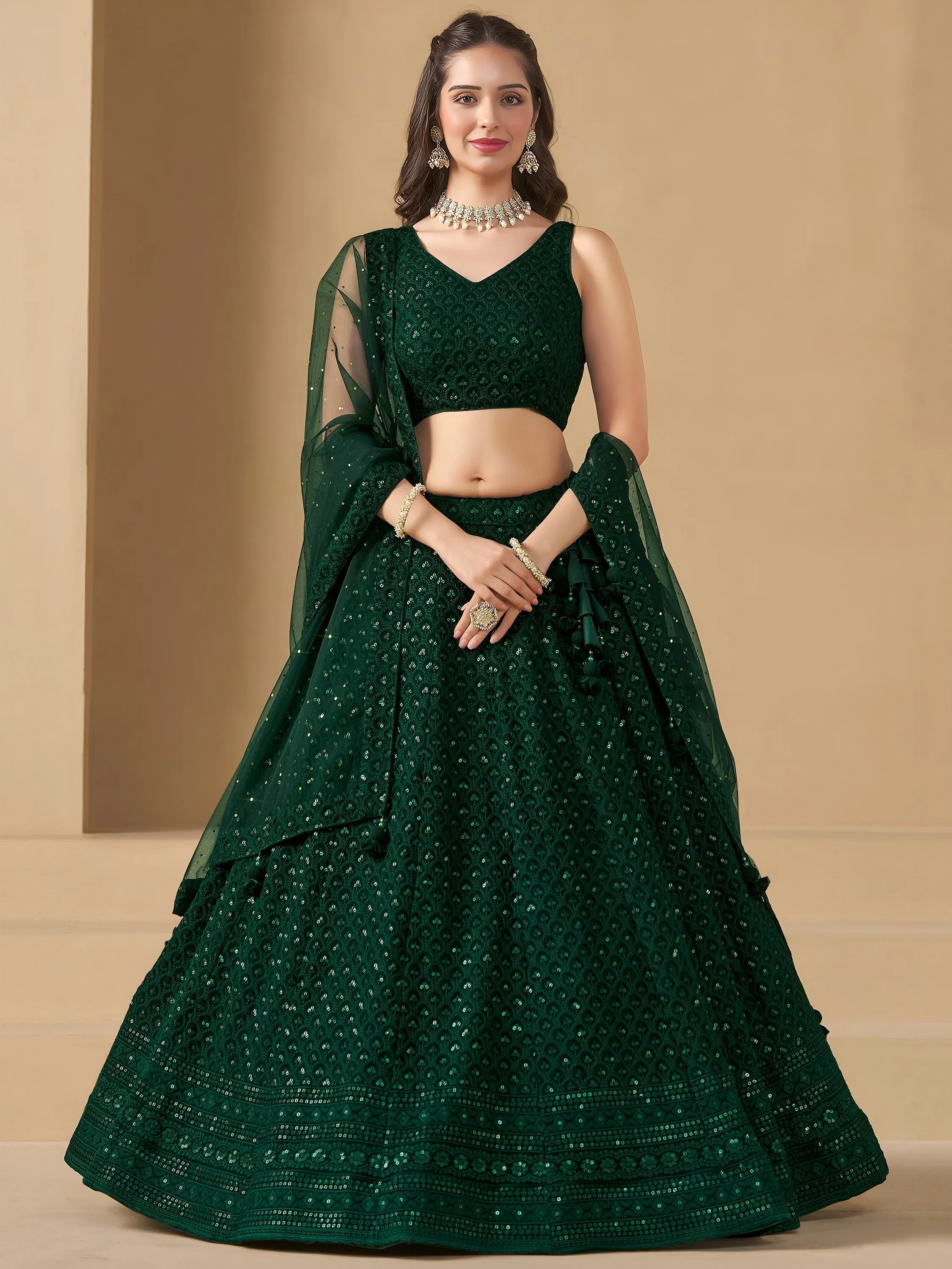 Sequins georgette lehenga choli with thread embroidery for wedding and sangeet occasions