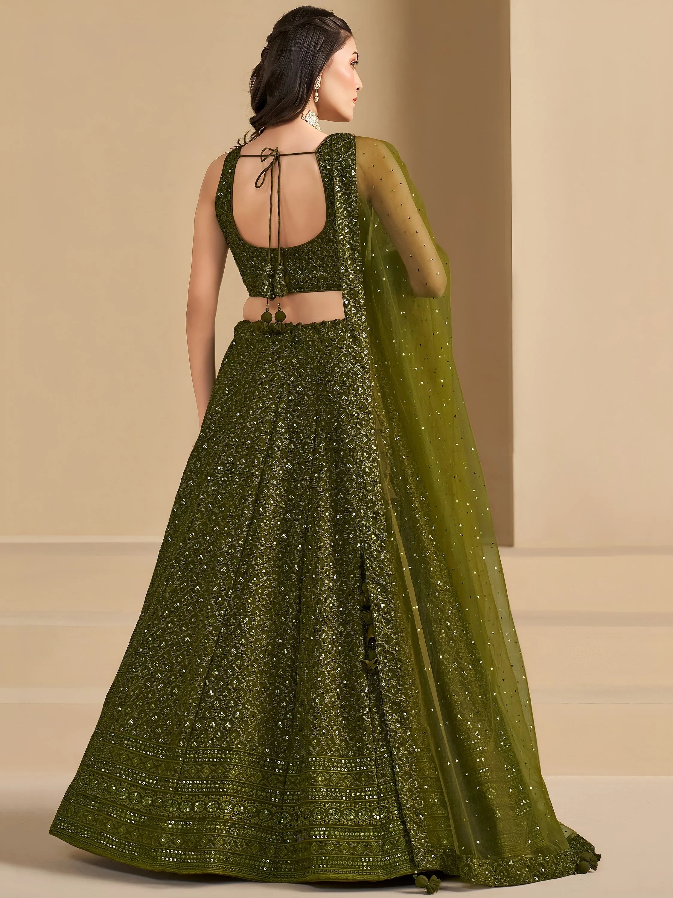 Sequins georgette lehenga choli with thread embroidery for wedding and sangeet occasions