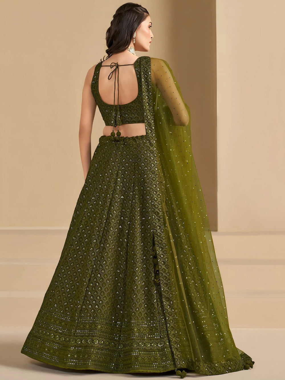 Sequins georgette lehenga choli with thread embroidery for wedding and sangeet occasions