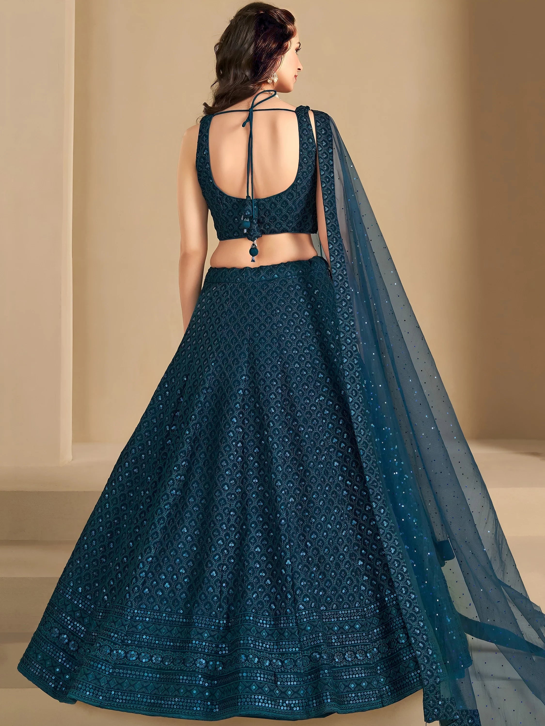 Sequins georgette lehenga choli with thread embroidery for wedding and sangeet occasions