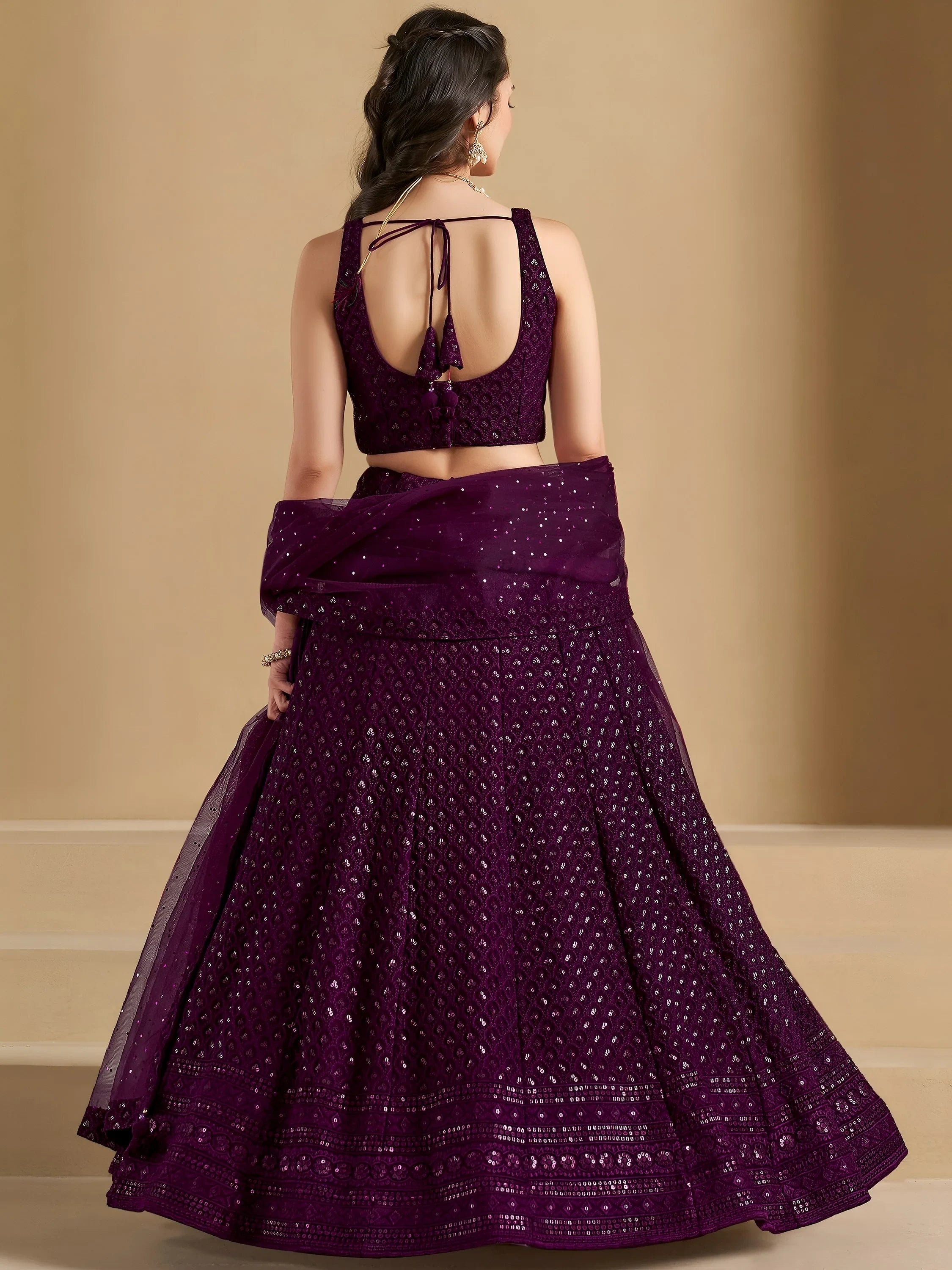 Sequins georgette lehenga choli with thread embroidery for wedding and sangeet occasions