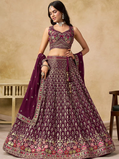 Maroon Timeless Zari Embroidered Georgette Mehendi Lehenga Choli for Ladies