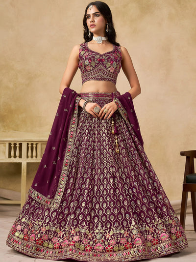 Maroon Timeless Zari Embroidered Georgette Mehendi Lehenga Choli for Ladies
