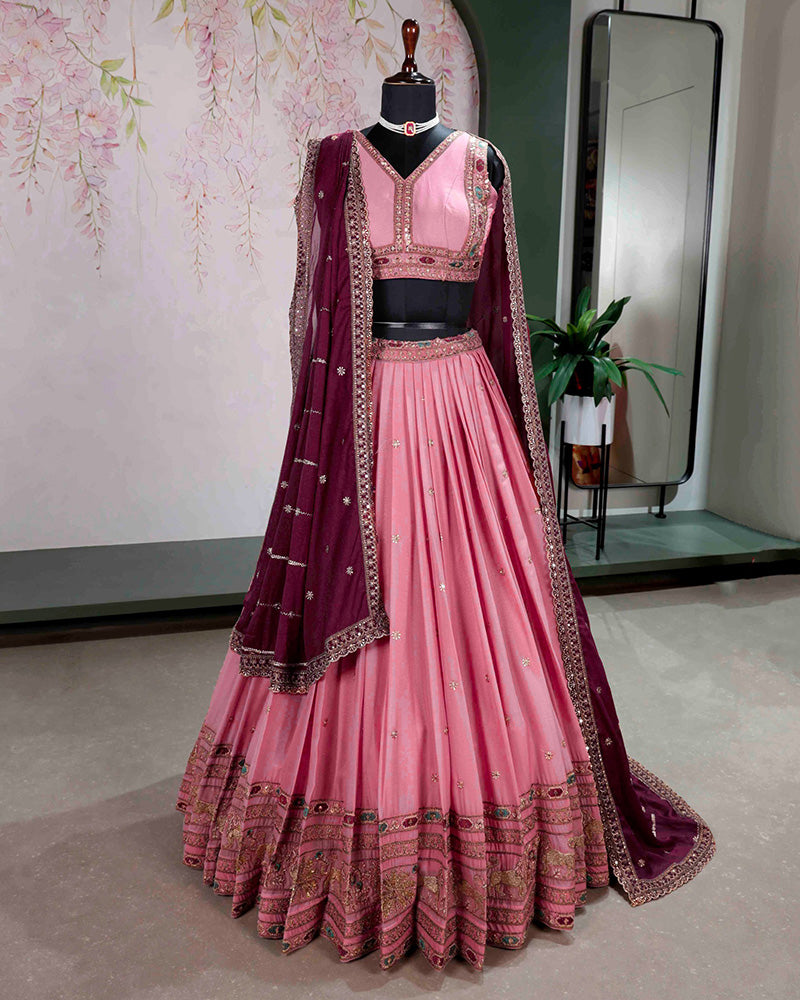 Baby Pink Gorgeous Star Georgette Embroidered Lehenga Choli for Women
