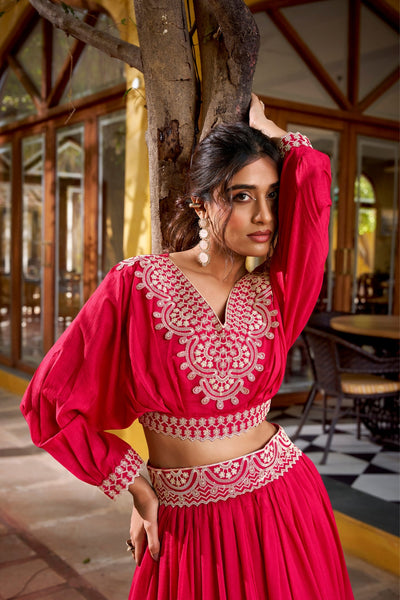 Pink Designer Vichitra Silk Thread Embroidered Lehenga Co Ord Set