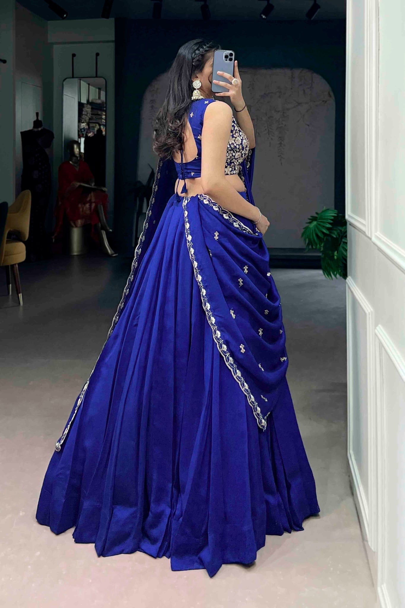 Royal Blue Kashmiri Heavy Embroidered Wedding Lehenga Choli for Women