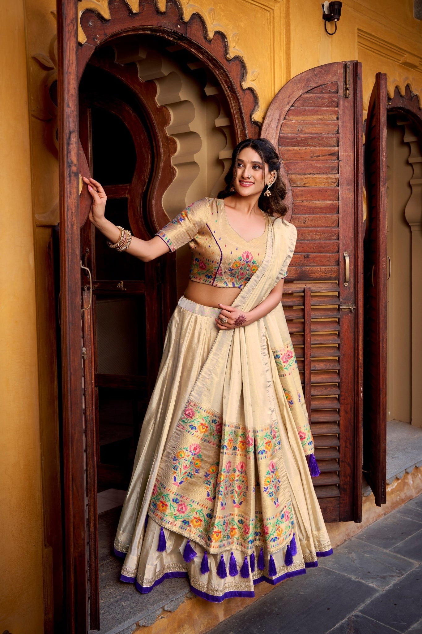 Purple Designer Paithani Zari Weaving Shimmer Lehenga Choli With Dupatta