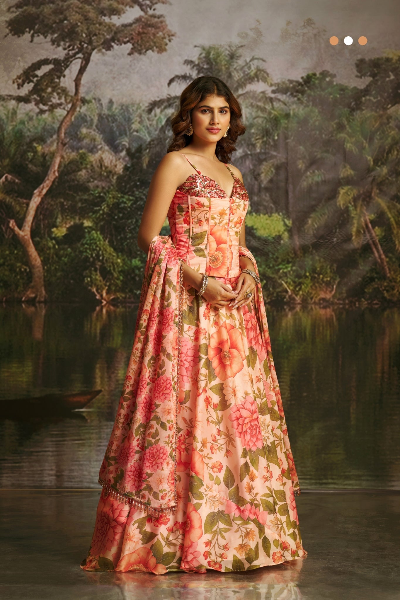 Peach Floral Handwork Corset Lehenga Choli for Women