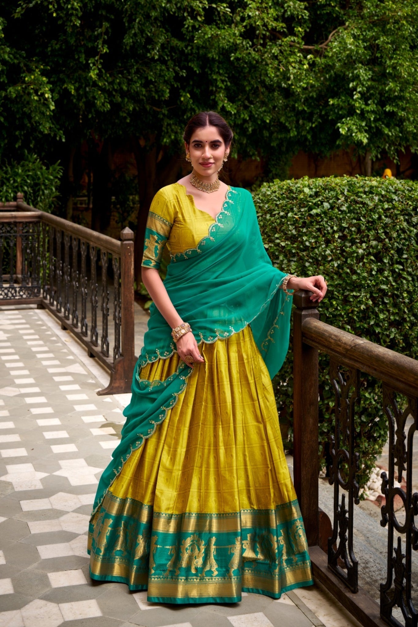 Yellow Poly Cotton Zari Weaving Work Beautiful Lehenga Choli
